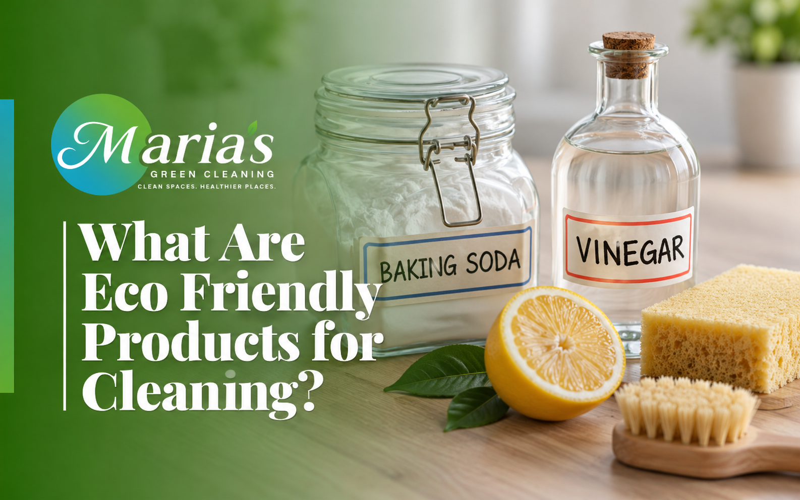 Baking soda, lemon, and vinegar as natural cleaners.