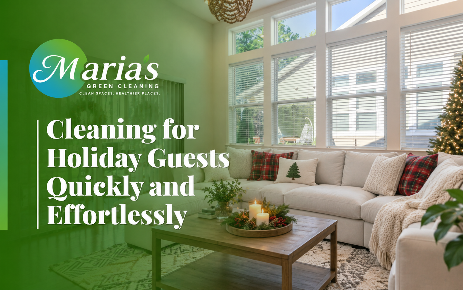 Cozy living room prepared after cleaning for holiday guests