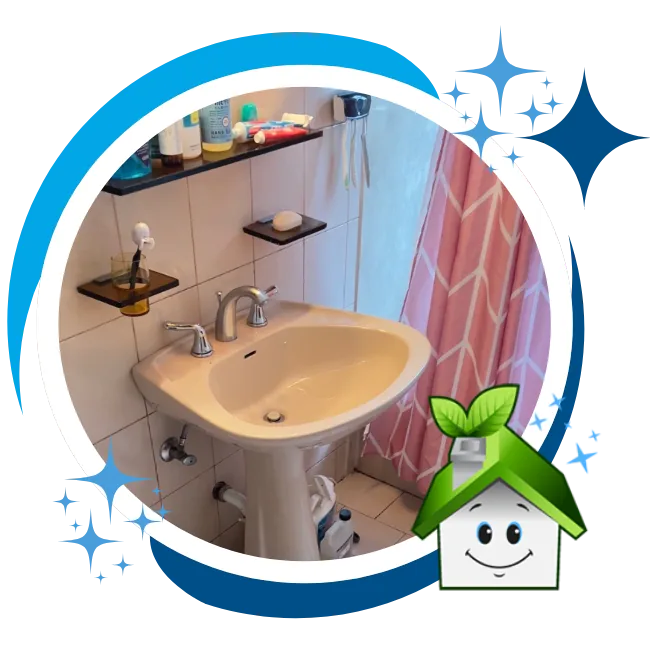 House cleaner organizing a tidy bathroom in Harrison, NY