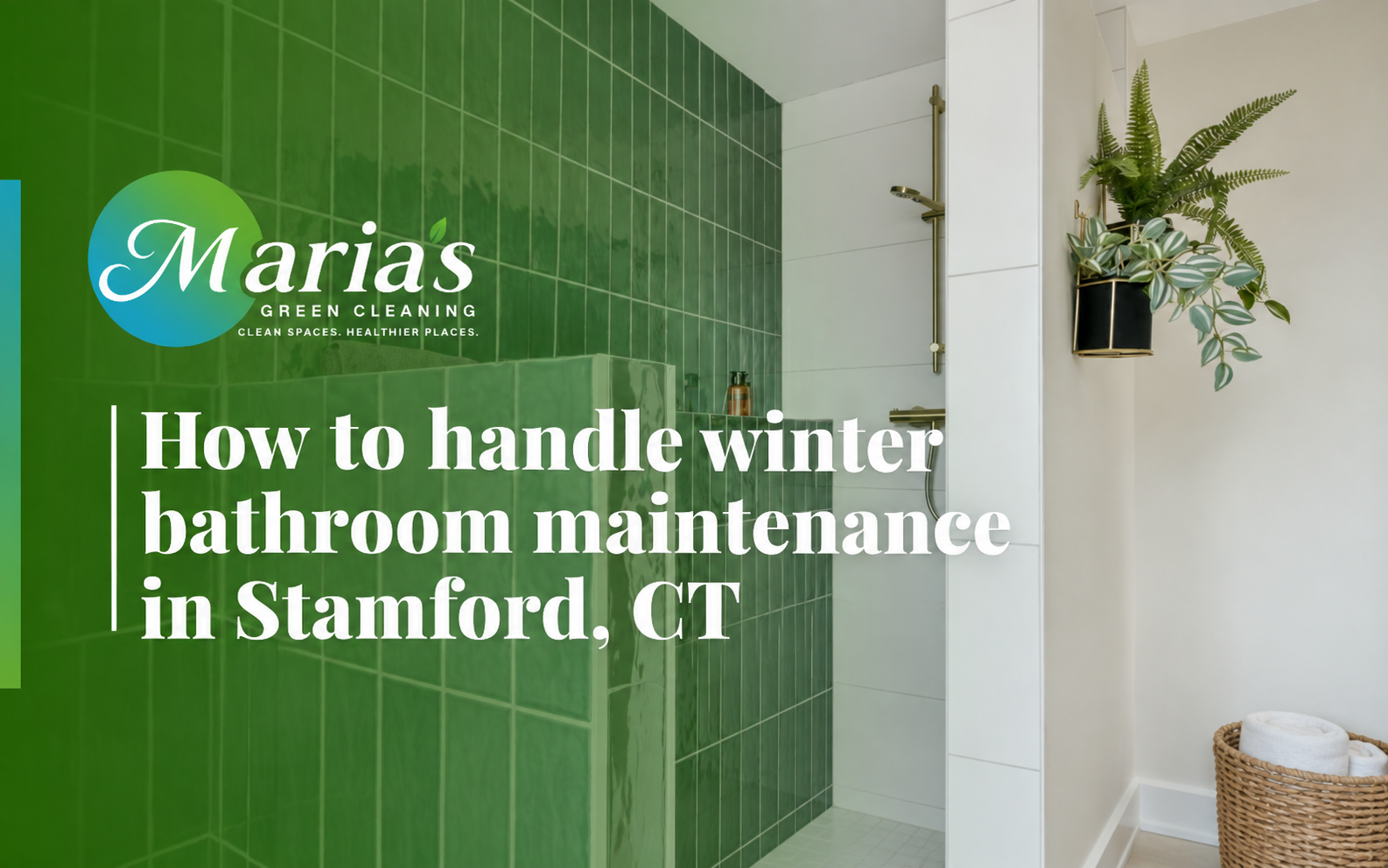 Winter bathroom maintenance in Stamford, CT with clean white tiles and protected grout lines