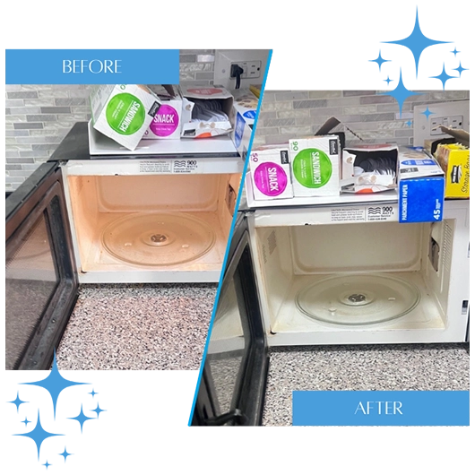 Cleaning specialists organizing and sanitizing a lived-in home.