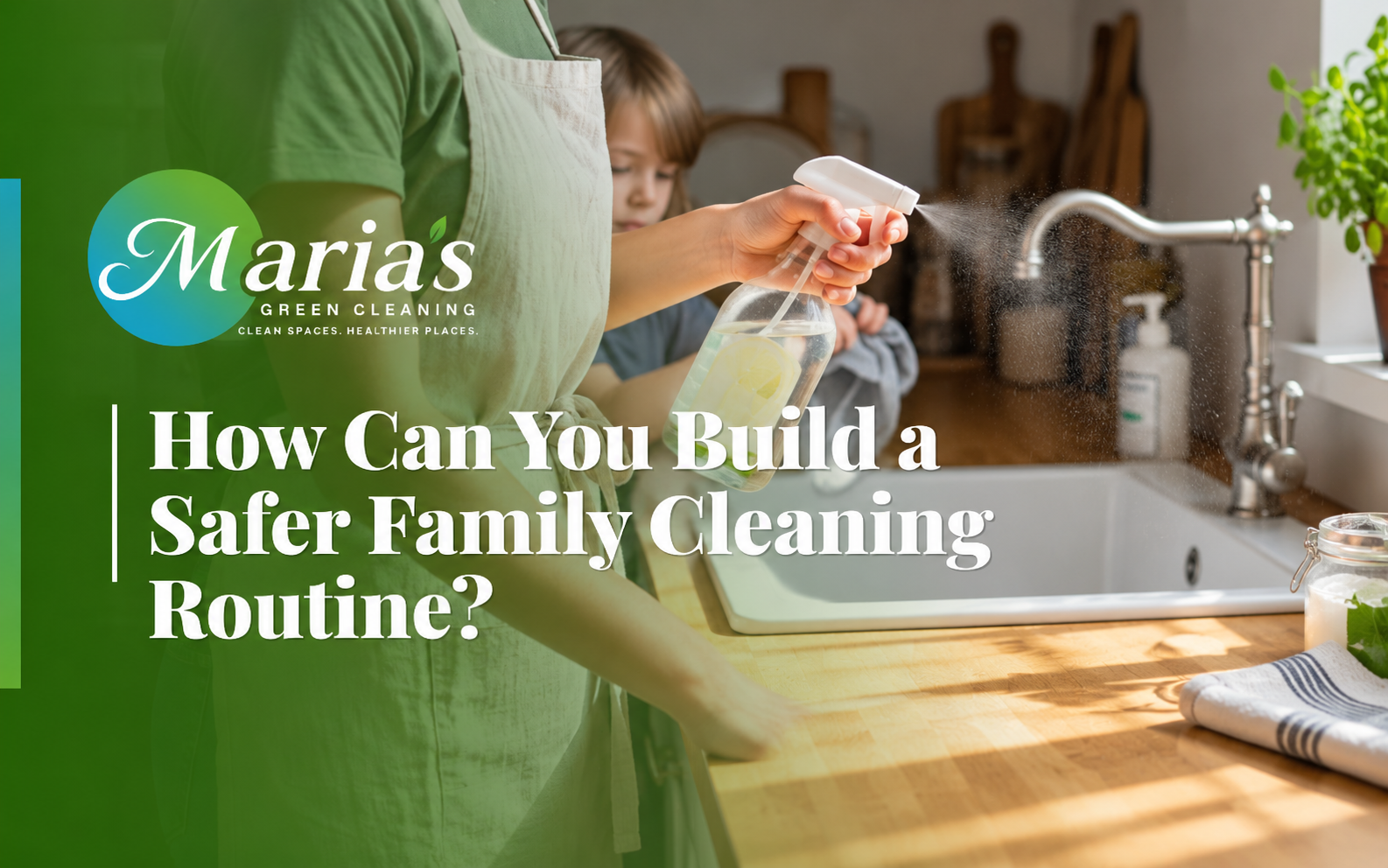 child helping with kid-safe cleaning practices during an eco cleaning routine for families
