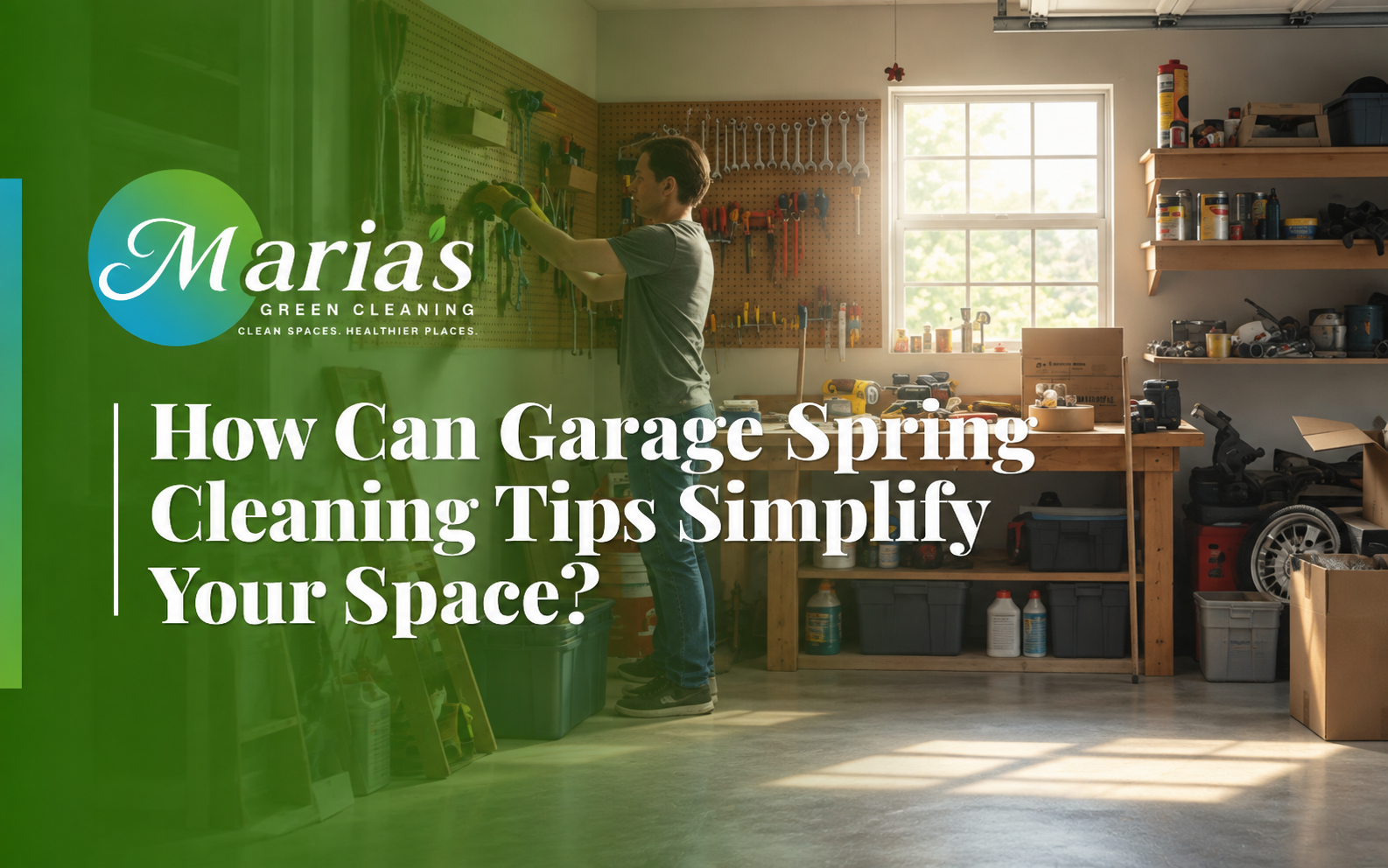 Man applying a garage spring cleaning tips for sorting boxes and tools