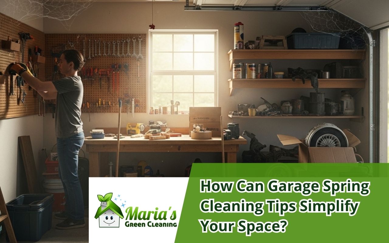 Man applying a garage spring cleaning tips for sorting boxes and tools