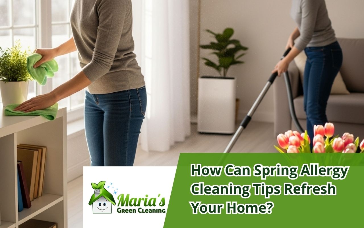 Family doing a reduce indoor pollen naturally with spring allergy cleaning tips